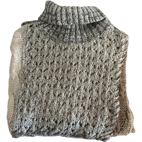 ColdWater Creek Patchwork Turtle Neck Chunky Open Knit Sweater SZ XL 16. Cozy - Picture 11 of 11